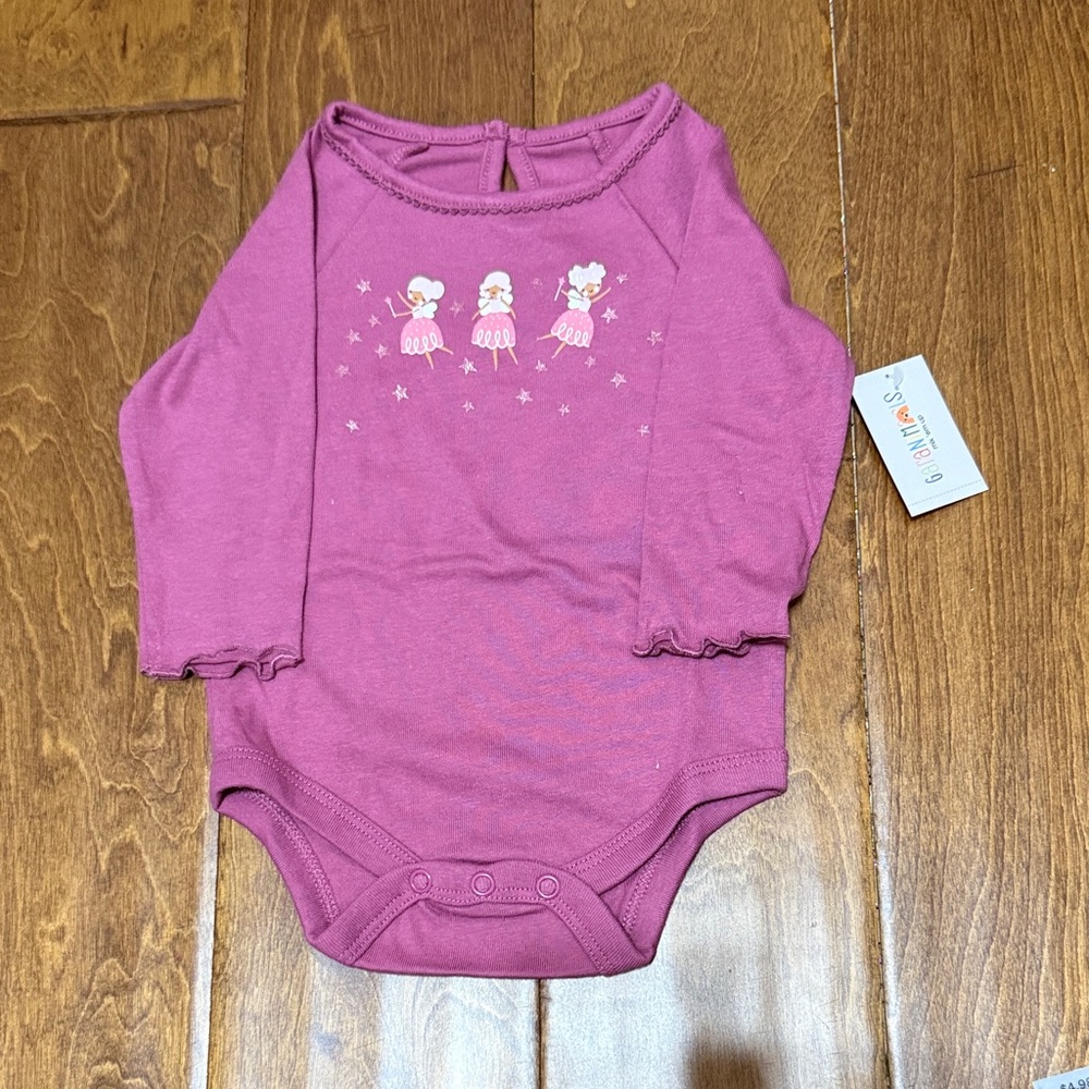 NWT Size 18M Garanimals Purple Long Sleeve Bodysuit with Dancing Fairies